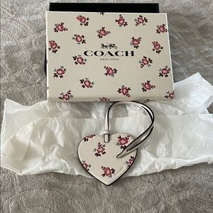 Coach Heart-Shaped Floral Bag Charm - White and Red
